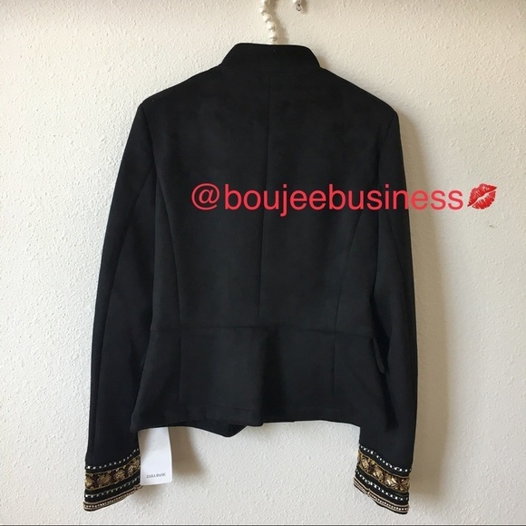 ZARA Embroidered Beaded Faux Suede Blazer Jacket - Picture 5 of 8
